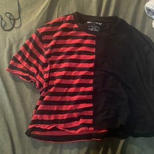 Red and black striped and black belly shirt